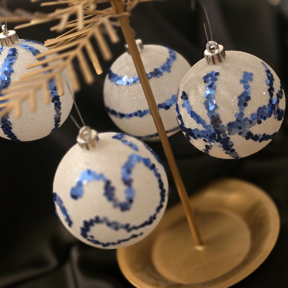 Sparkling Blue and White Holiday Ornaments